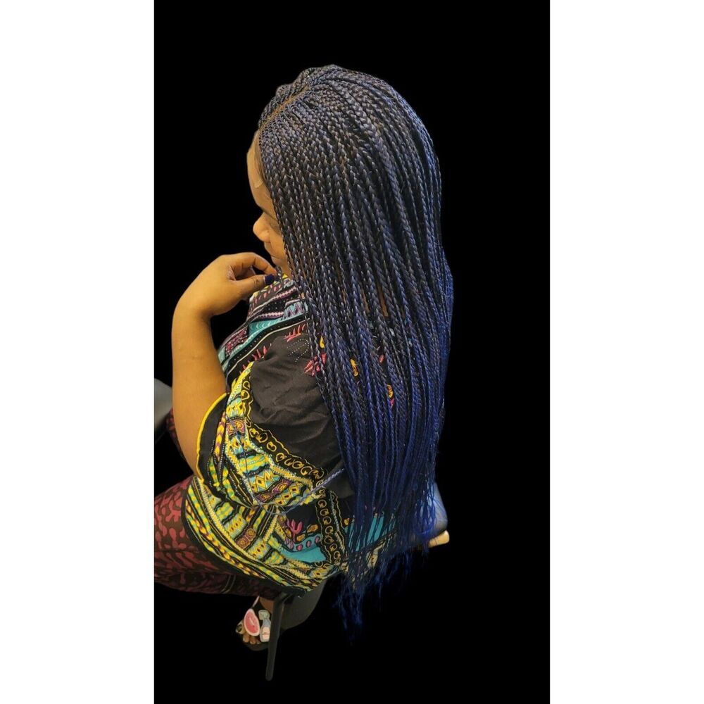 Handmade Braided Lace Wig, Knotless Box Braids Long Blue Ombre Wig NWT - Picture 11 of 15